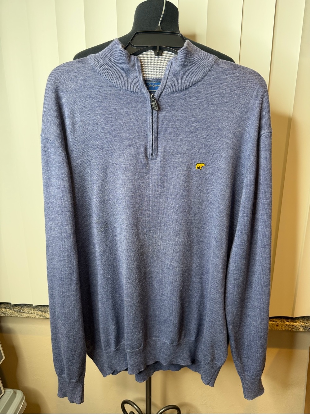 Jack Nicklaus blue 1/4 zip long sleeve pullover sweater gold bear logo size XL